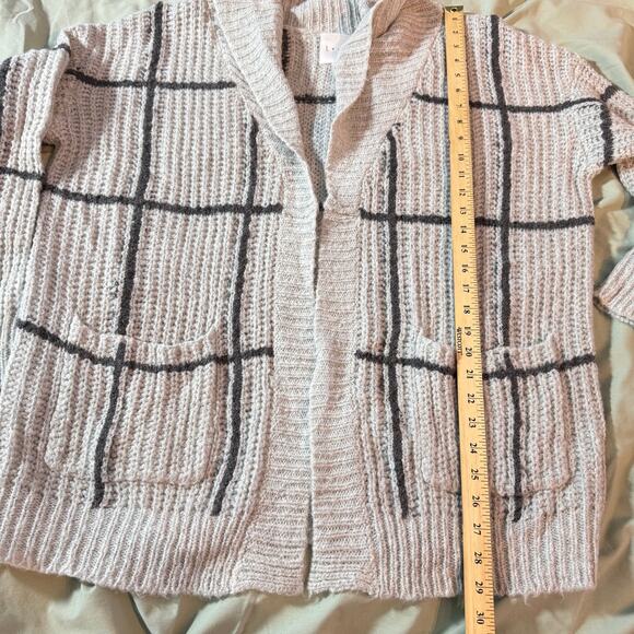 Leith Women's XS/S Gray Windowpane Open Cardigan Pockets Chunky Knit Sweater - Picture 7 of 8